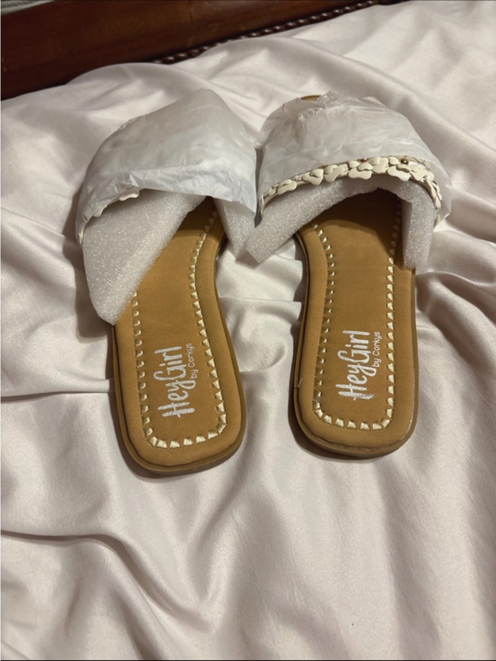 Corkys White Braided Strap Slide Sandals